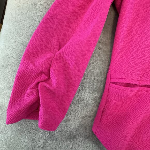 NEW Bar lll Fuchsia Pink 3/4 Ruched Sleeve Stretch Blazer Jacket Size Small NWT - Picture 8 of 15